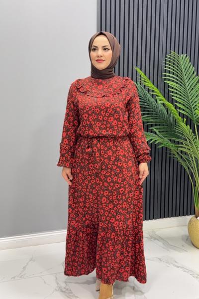 Elbise Viskon Gelincik Kahverengi