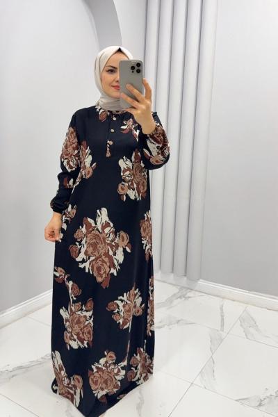 Elbise viskon Dilber Kahverengi