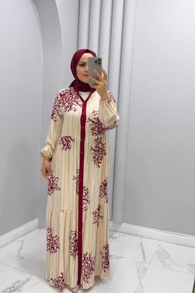 Elbise Viskon Mercan Bordo