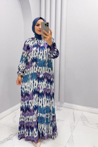Elbise Viskon Miray Turkuaz Lila