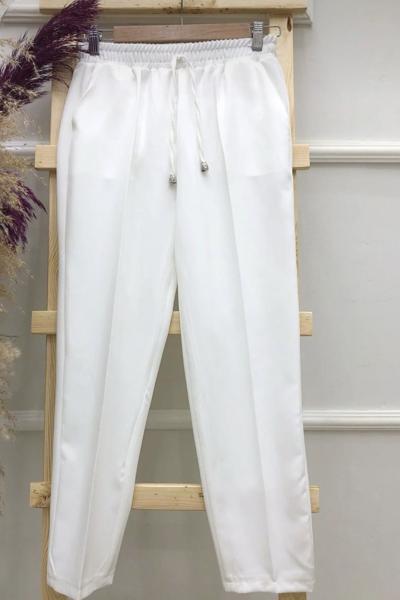 Pantolon Beli Lastikli Beyaz Mavi