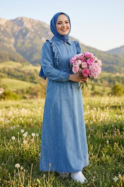 Elbise Kot Gazel Mavi