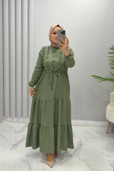Elbise Keten Ayrobin Hayal Mint Yeşili