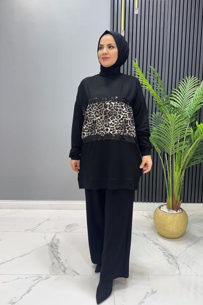 takım İkili leopar ceyda Siyah