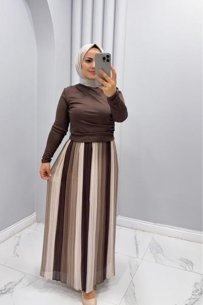 Takım Etekli Gökkuşağı Kahverengi