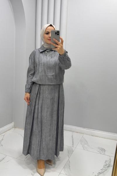 Takım Etekli Rabia Gri