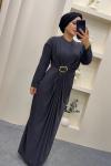 Sandy Büzgülü Linda Elbise Füme
