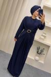 Sandy Büzgülü Linda Elbise Lacivert