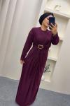 Sandy Büzgülü Linda Elbise Mürdüm